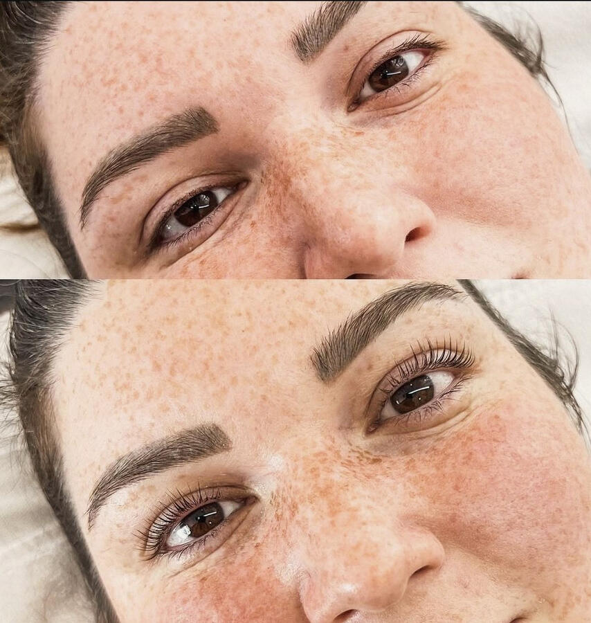 Untitled Before and after of a natural lash extension set